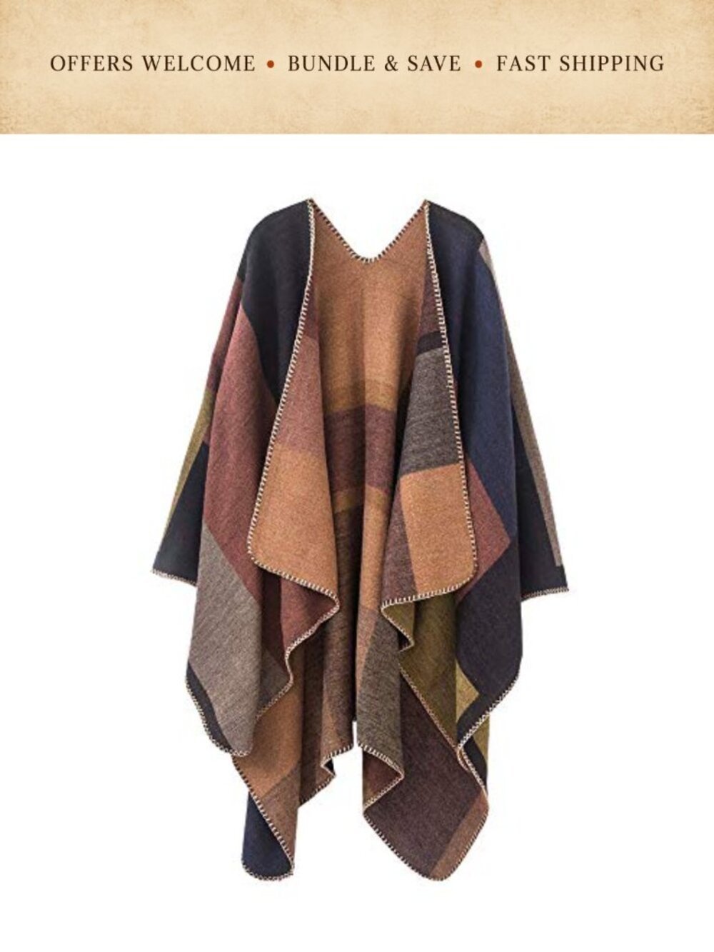 Oversized Knitted Poncho Cape Shawl Wrap Blanket Stitch Star Pattern